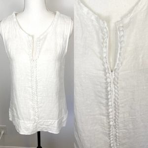 Alessia Pacini Linen Embroidered Sleeveless Top In White Size Small
